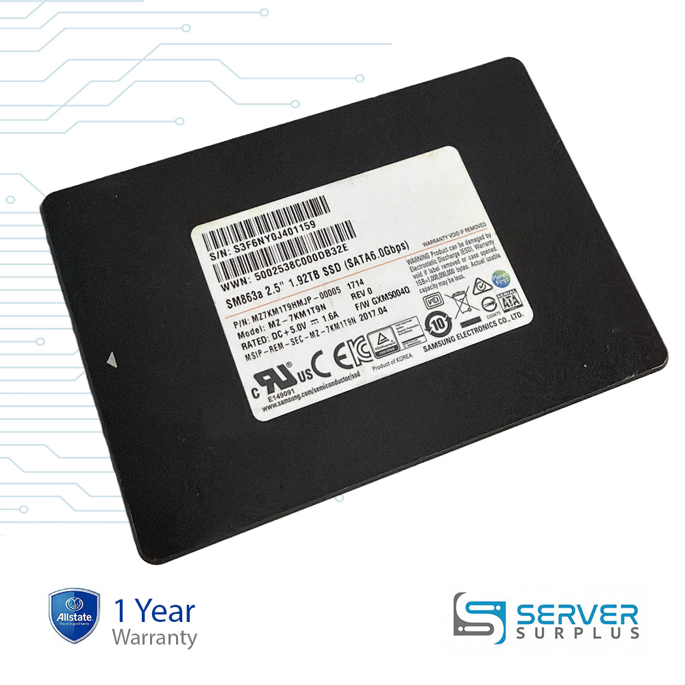 Samsung SM863a 1.92TB 2.5" SATA III 6Gb/s Enterprise SSD MZ7KM1T9HMJP-00005