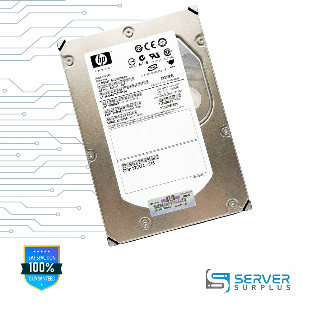 HP DF300ABAAA 300GB SAS 15K 3.5 in Enterprise HDD | 431943-004 | ST3300655SS | 432147-001 | 375874-016