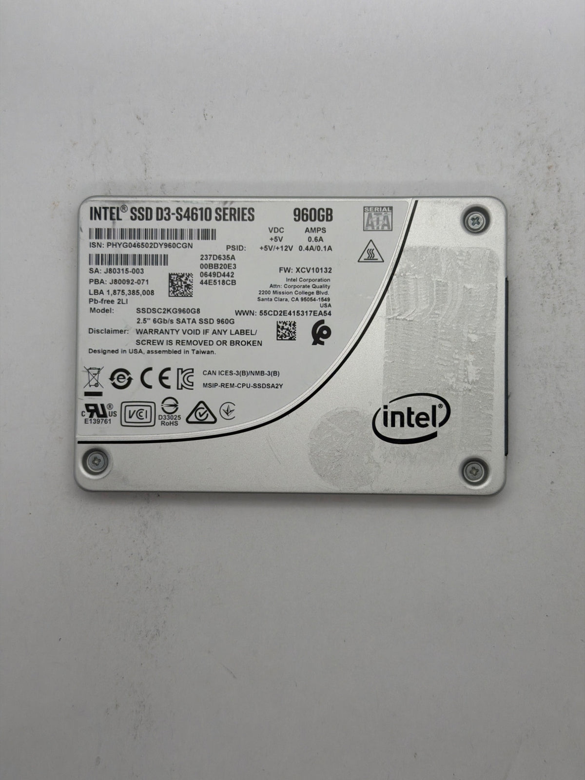 Intel D3-S4610 960GB SATA 6Gb/s 2.5 in Enterprise SSD | SSDSC2KG960G8