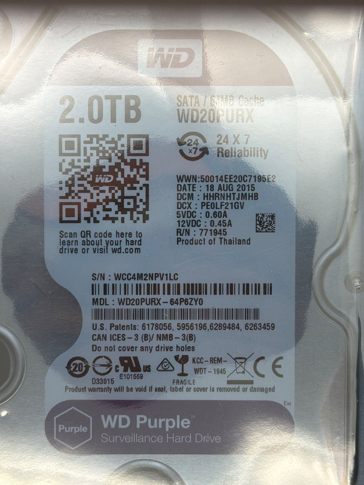 WD Purple 2TB SATA 3.5 in Enterprise HDD | WD20PURX