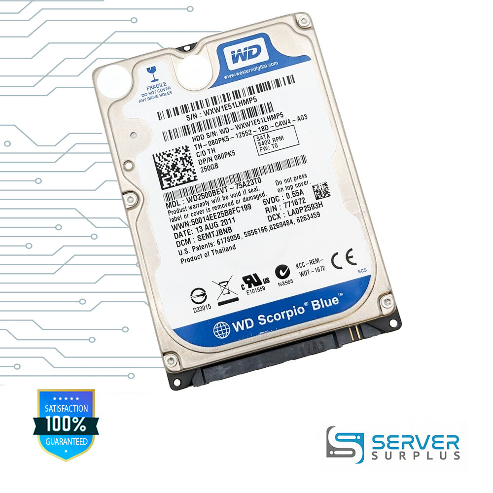Dell Scorpio Blue 250GB SATA 5.4K 2.5 in Enterprise HDD | 080PK5 | WD2500BEVT-75A23T0 | 80PK5