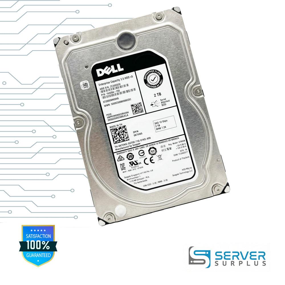 Dell 2TB SAS 7.2K RPM 3.5 in Enterprise HDD | 0K7VW5 | ST2000NM0045 | 1V4204-150 | TH-0K7VW5-SGT00-71G-01KD-A00 | K7VW5