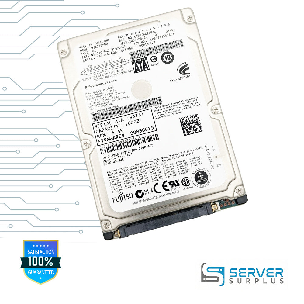 Dell MJA2160BH 160GB SATA 5.4K 2.5 in Enterprise HDD | 0G394R | CA07083-B56200DL | G394R