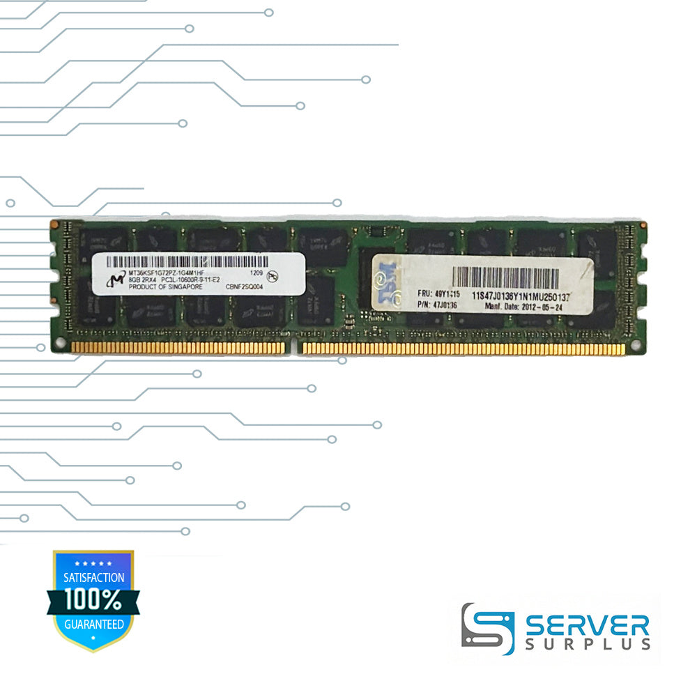 IBM 8GB 1333MHz 2Rx4 ECC Registered RDIMM Server Memory | 49Y1415 | MT36KSF1G72PZ-1G4M1HF | 47J0136