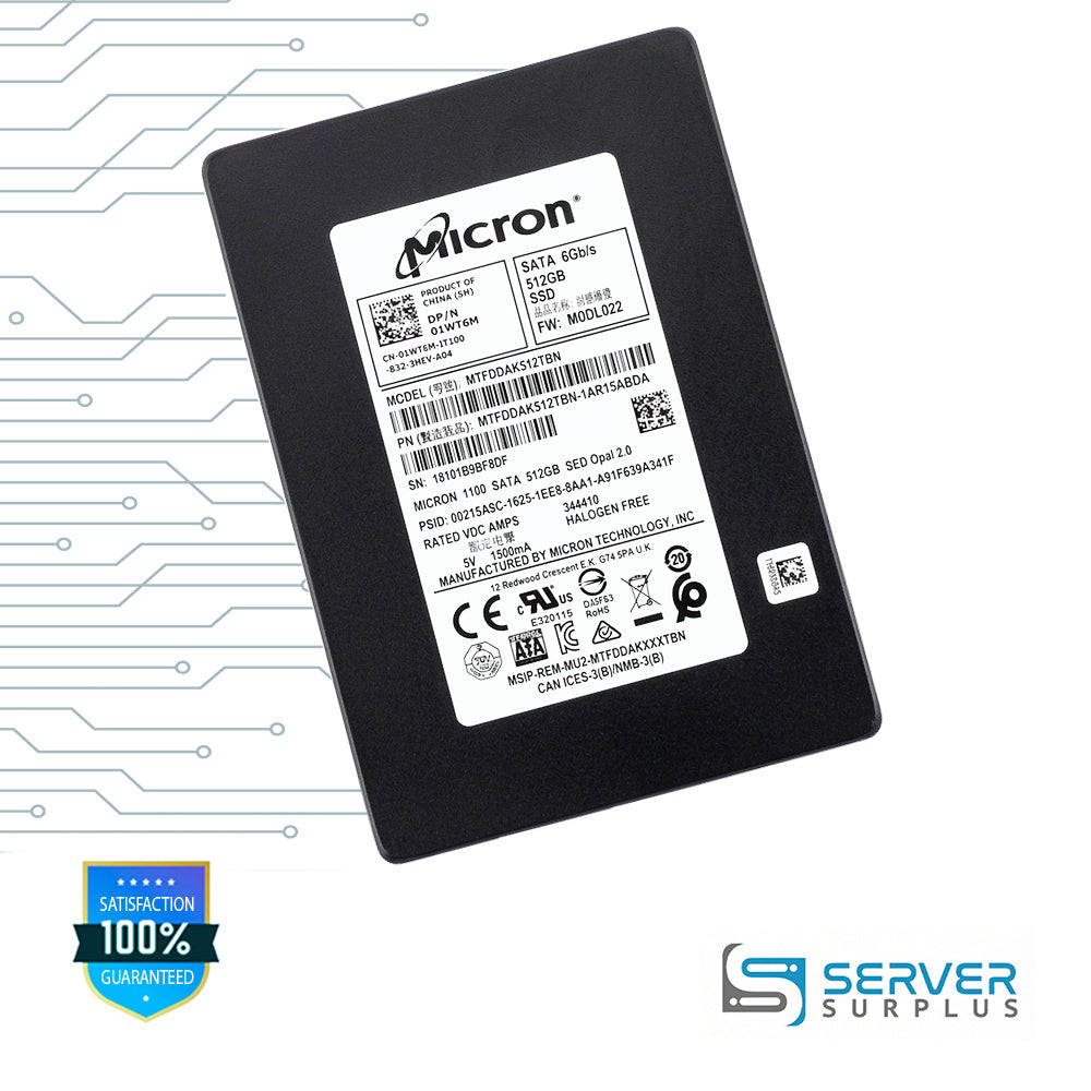 Dell 1100 512GB SATA 6Gb/s 2.5 in Enterprise SSD | 01WT6M | MTFDDAK512TBN-1AR15ABDA | 1WT6M