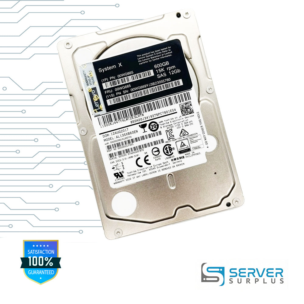 Lenovo AL13SXB60EN 600GB SAS 15K RPM 2.5 in Enterprise HDD | 00WG666 | HDEAG00LPA51 | 00WG665