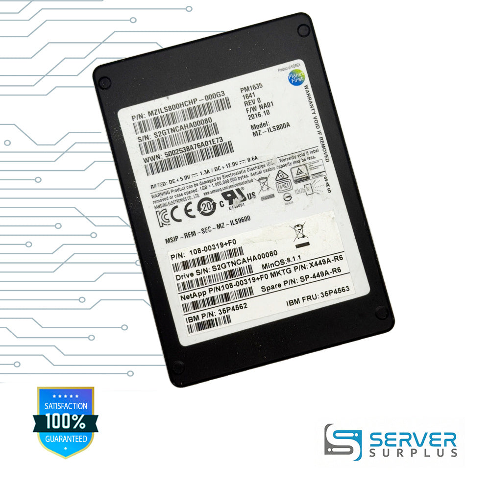 NetApp PM1635 SAS 12Gb/s 2.5 in Enterprise SSD | 108-00319+F0 | MZILS800HCHP-000G3 | X449A-R6 | SP-449A-R6 | 35P4562 | 35P4563