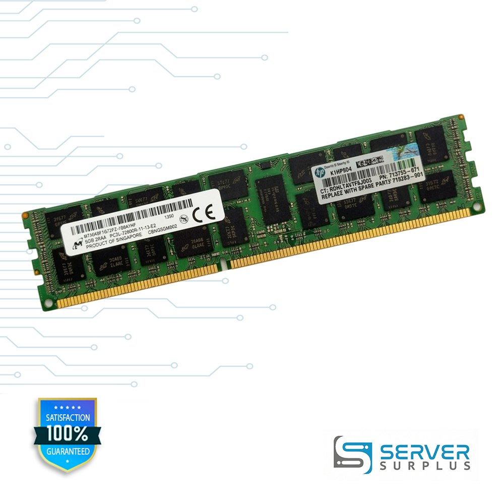 HP 8GB DDR3L-1600 PC3L-12800 2Rx4 ECC Registered 240-Pin RDIMM Server Memory | 713755-071 | MT36KSF1G72PZ-1G6K1HF | 715283-001