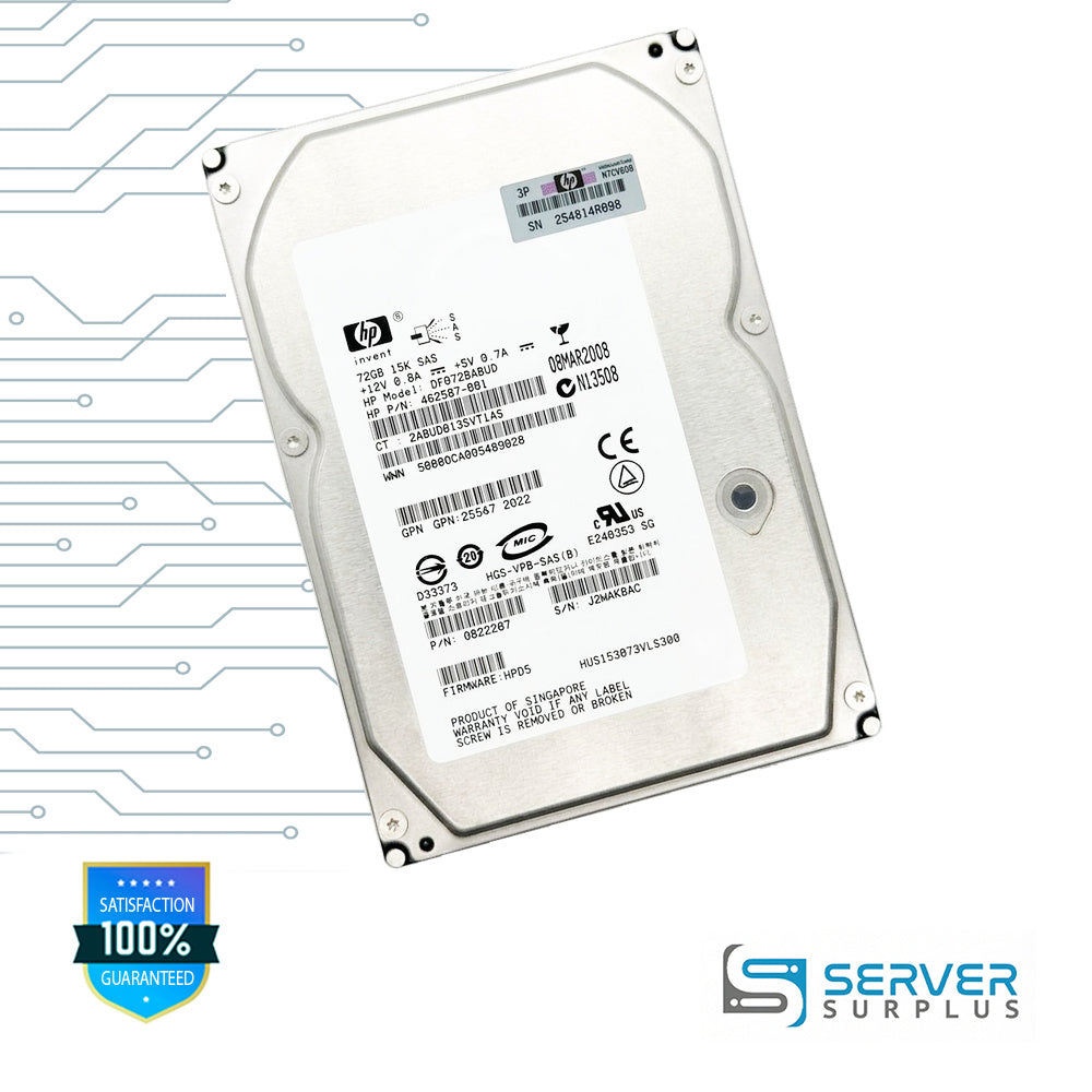 HP HUS153073VLS300 72GB SAS 15K 3.5 in Enterprise HDD | 462587-001 | 0B22207 | DF072BABUD | N7CV6D8