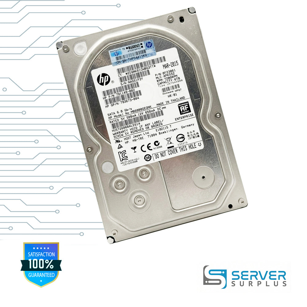 HP Ultrastar 7K6000 6TB SATA 6Gb/s 512e 3.5 in Enterprise HDD | 791149-002 | 0F23061 | 793673-004 | MB6000GEQNK