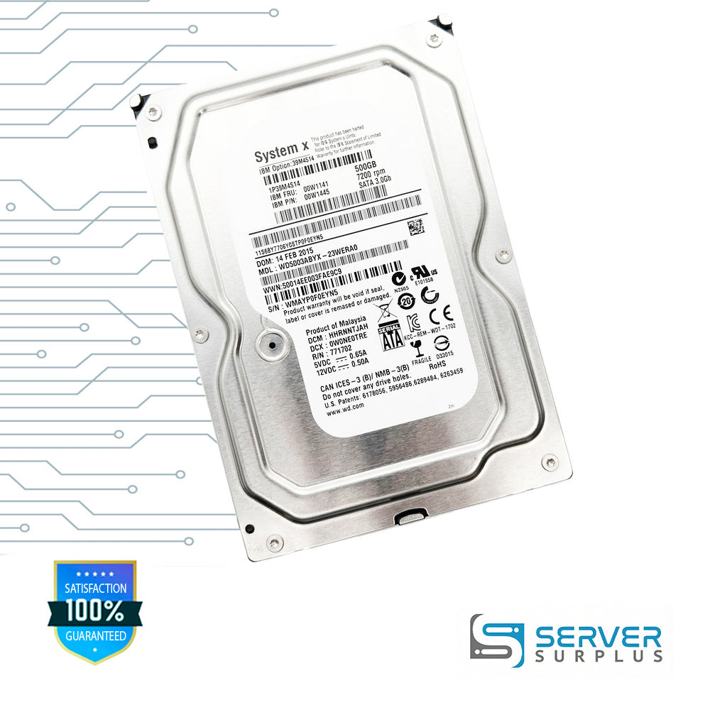 IBM 500GB SATA 7.2K 3.5 in Enterprise HDD | 00W1141 | WD5003ABYX-23WERA0 | 39M4514 | 00W1445
