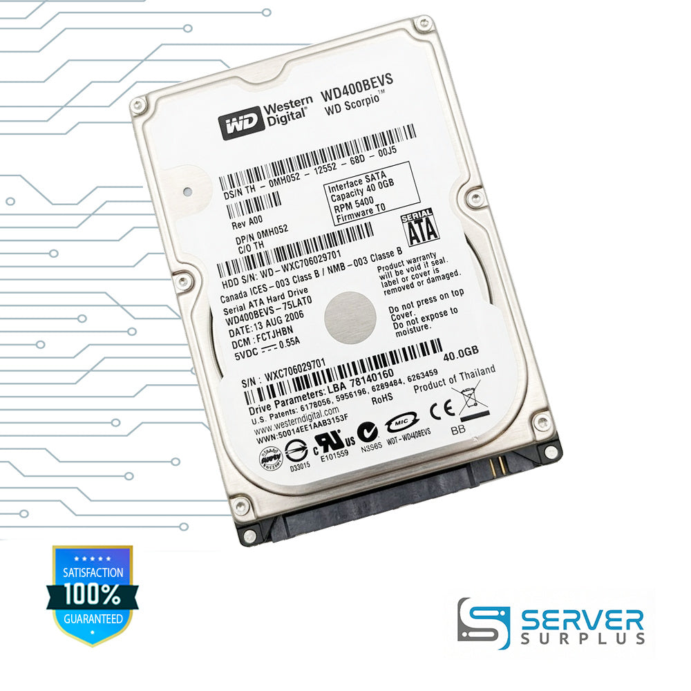 Dell Scorpio 40GB SATA 5.4K 2.5 in Enterprise HDD | 0MH052 | WD400BEVS | MH052