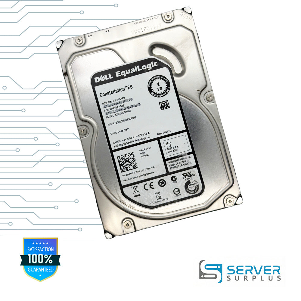 Dell Constellation ES 1TB SATA 7.2K RPM 3.5 in Enterprise HDD | 02HR85 | ST31000524NS | 9JW154-536