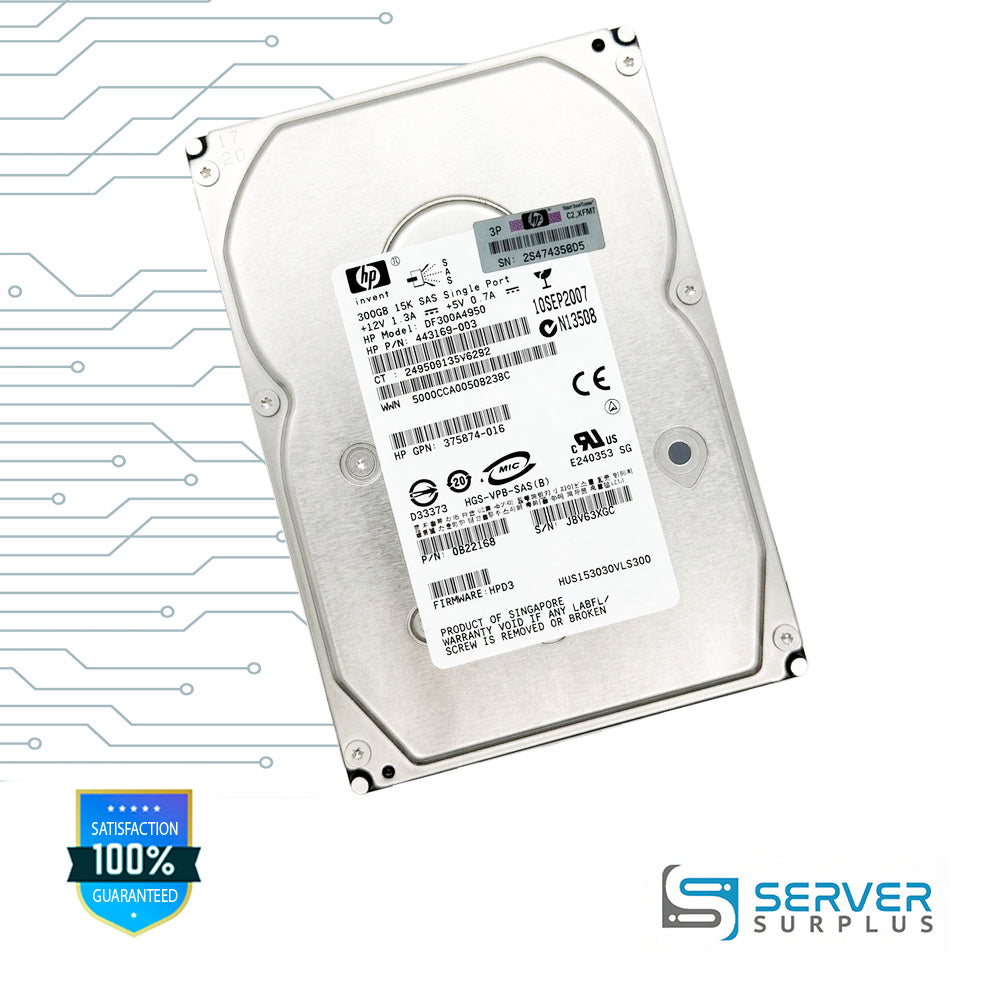 HP 300GB SAS 15K 3.5 in Enterprise HDD | 443169-003 | 0B22168 | DF300A4950 | 24950013SV62B2 | 375874-016