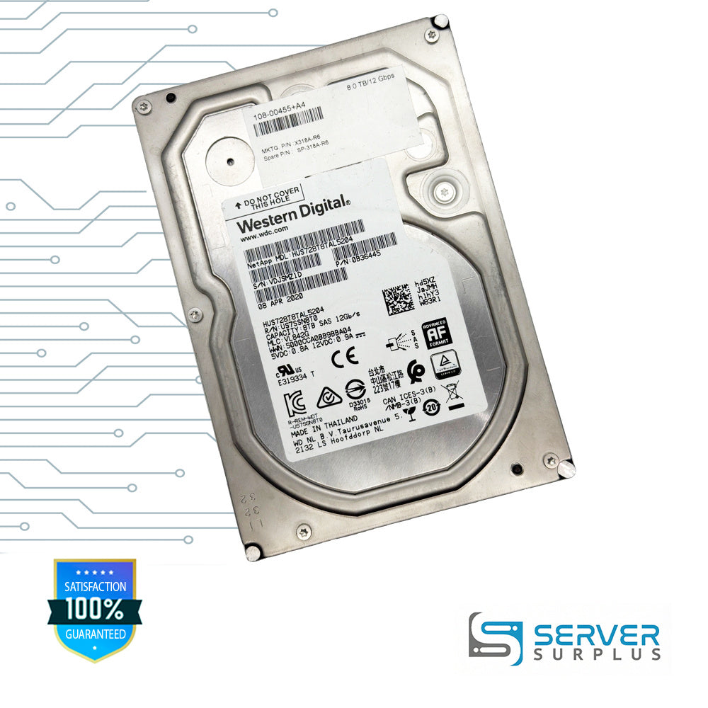 NetApp HUS728T8TAL5204 8TB SAS 12Gb/s 3.5 in Enterprise HDD | 108-00455+A4 | 0B36445 | X318A-R6 | SP-318A-R6