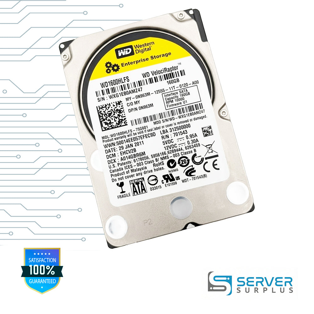 Dell VelociRaptor 160GB SATA 10K 2.5 in Enterprise HDD | 0N963M | WD1600HLFS | N963M