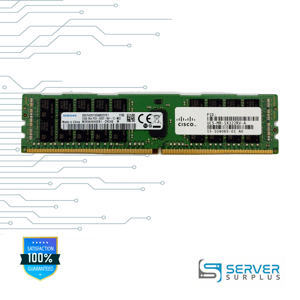 Cisco 32GB DDR4-2400 PC4-19200 2Rx4 ECC Registered 288-Pin RDIMM Server Memory | UCS-MR-1X322RV-A | M393A4K40CB1-CRC4Q | 15-104065-01