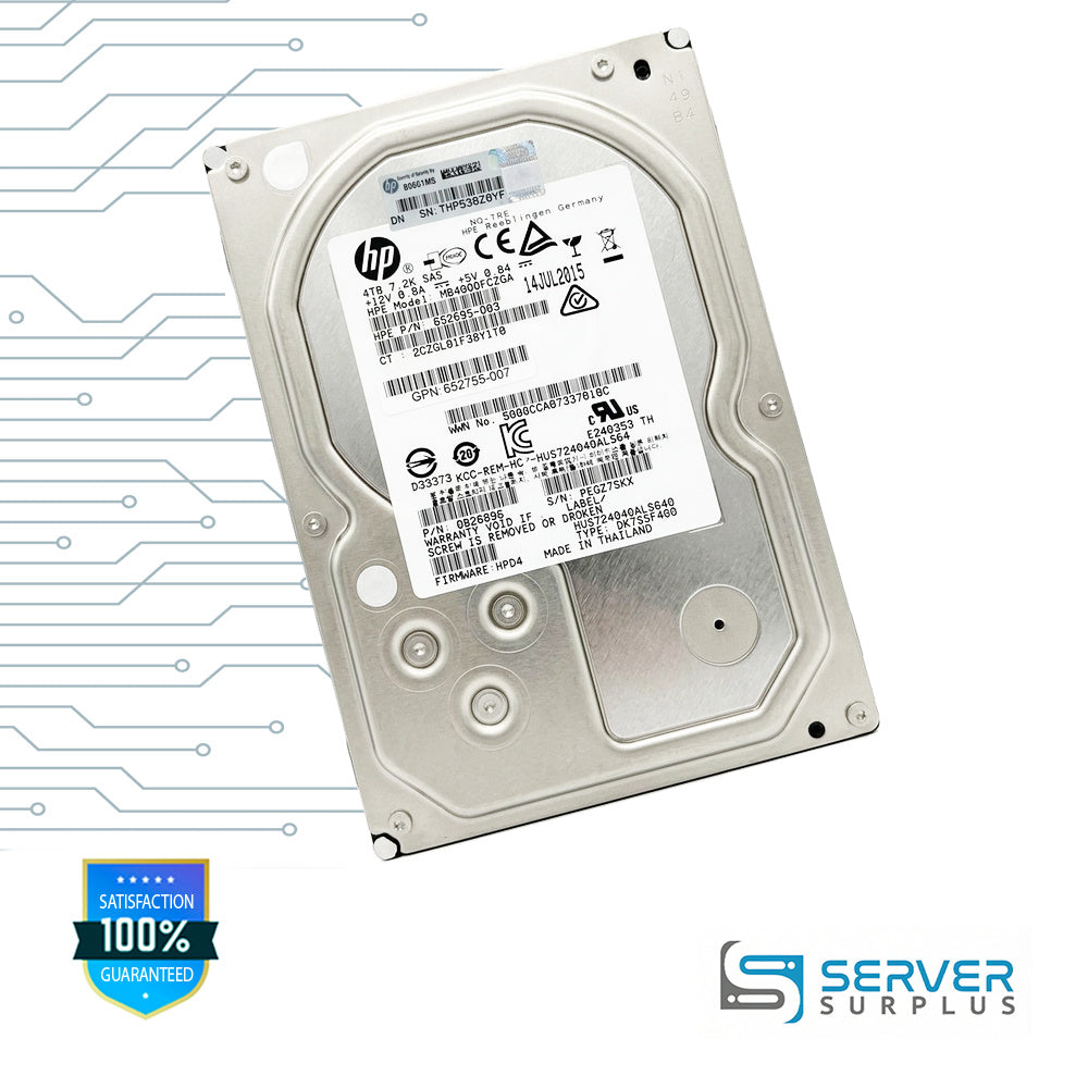 HP HUS724040ALS640 4TB SAS 7.2K 3.5 in Enterprise HDD | 695695-003 | 0B26896 | 652755-007 | 2CZGL01F38Y1T0