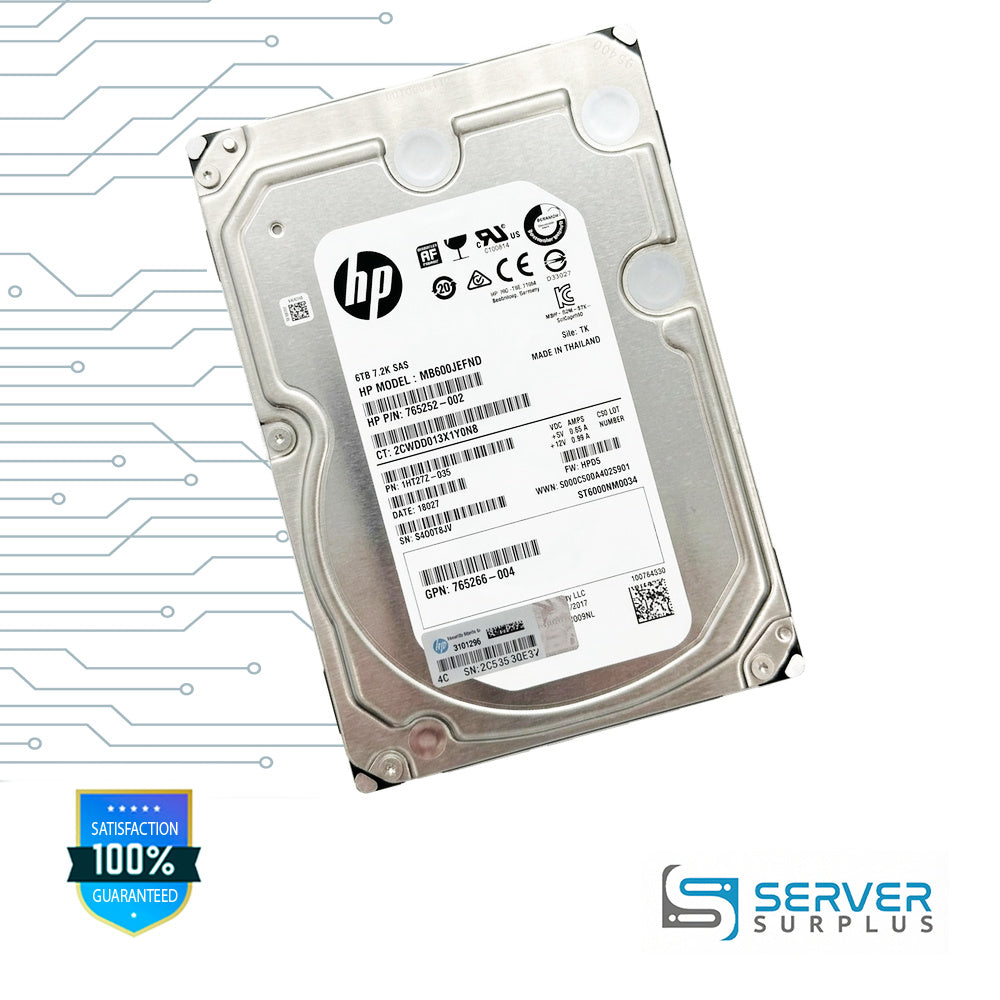 HP 6TB SAS 7.2K 3.5 in Enterprise HDD | 765252-002 | ST6000NM0034 | MB600JEFND | 765266-004
