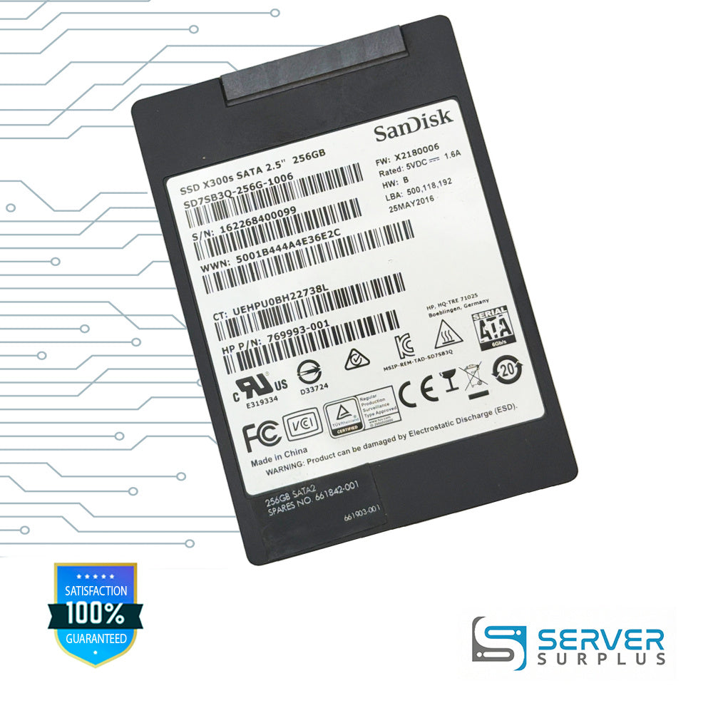 HP X300s 256GB SATA 6Gb/s 2.5 in Enterprise SSD | 769993-001 | SD7SB3Q-256G-1006 | 661842-001