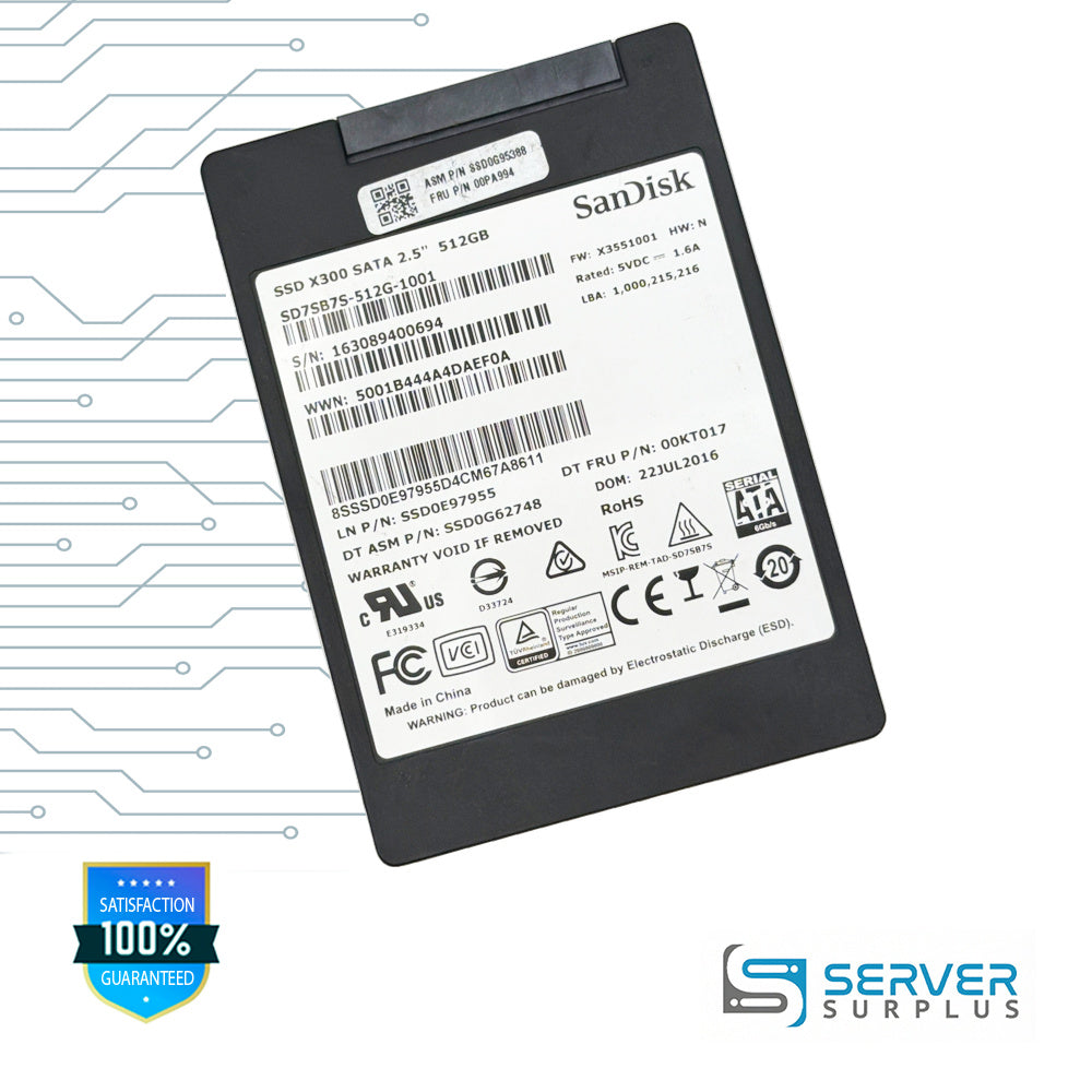 Lenovo X300 512GB SATA 2.5 in Enterprise SSD | 00PA994 | SD7SB7S-512G-1001 | SSD0G95388 | SSD0E97955 | 00KT017 | SSD0G62748