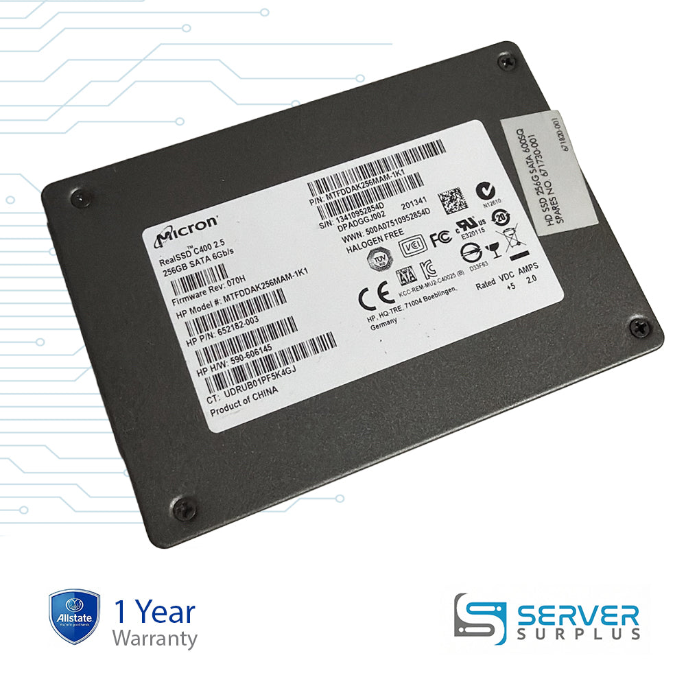 HP 652182-003 Micron 256GB SATA 6Gb/s 2.5" Enterprise SSD MTFDDAK256MAM