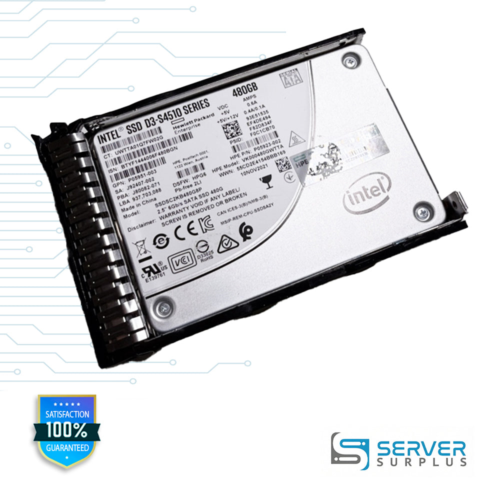 HPE Intel D3-S4510 480GB SATA III 6Gb/s 2.5-Inch HP G8 Tray SSD (P05923-002)
