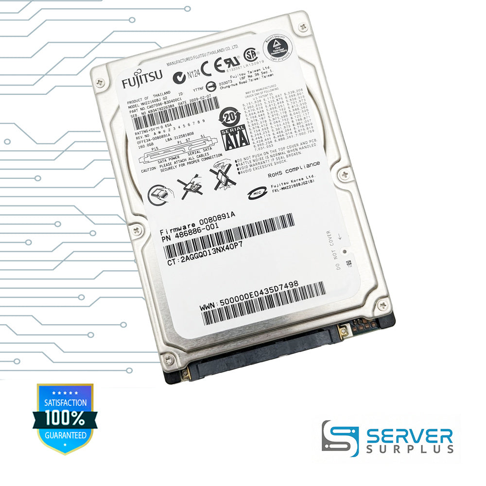HP MHZ2160BJ G2 160GB SATA 2.5 in Enterprise HDD | 486886-001 | CA07096-B30400C1