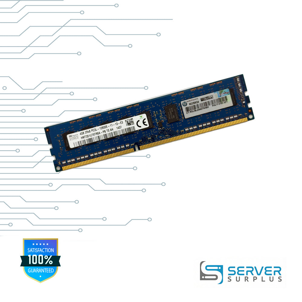 HP 4GB DDR3L-1600 PC3L-12800 2Rx8 ECC Unbuffered 240-Pin UDIMM Server Memory | 713751-071 | HMT351U7EFR8A-PB