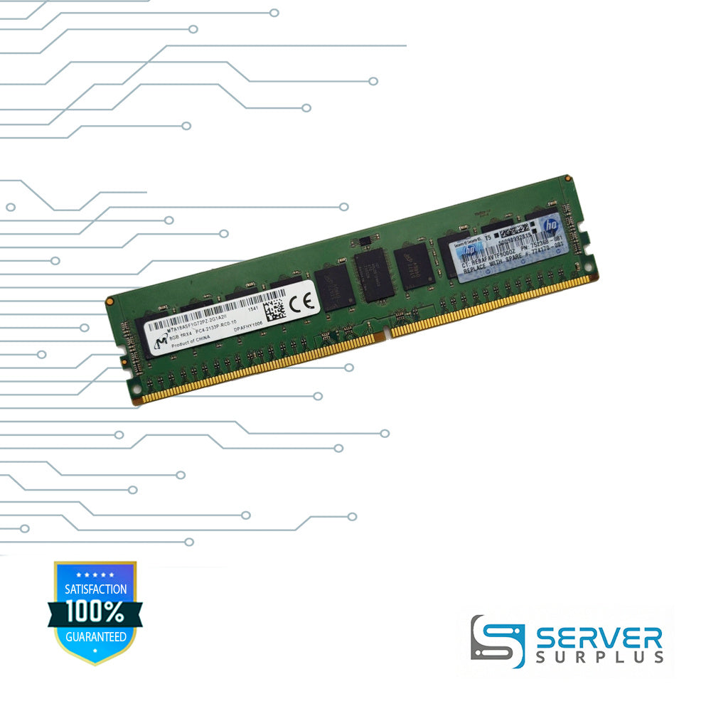 HP 8GB DDR4-2133 PC4-17000 2Rx4 ECC Registered 288-Pin RDIMM Server Memory | 752368-081 | MTA18ASF1G72PZ-2G1A2II