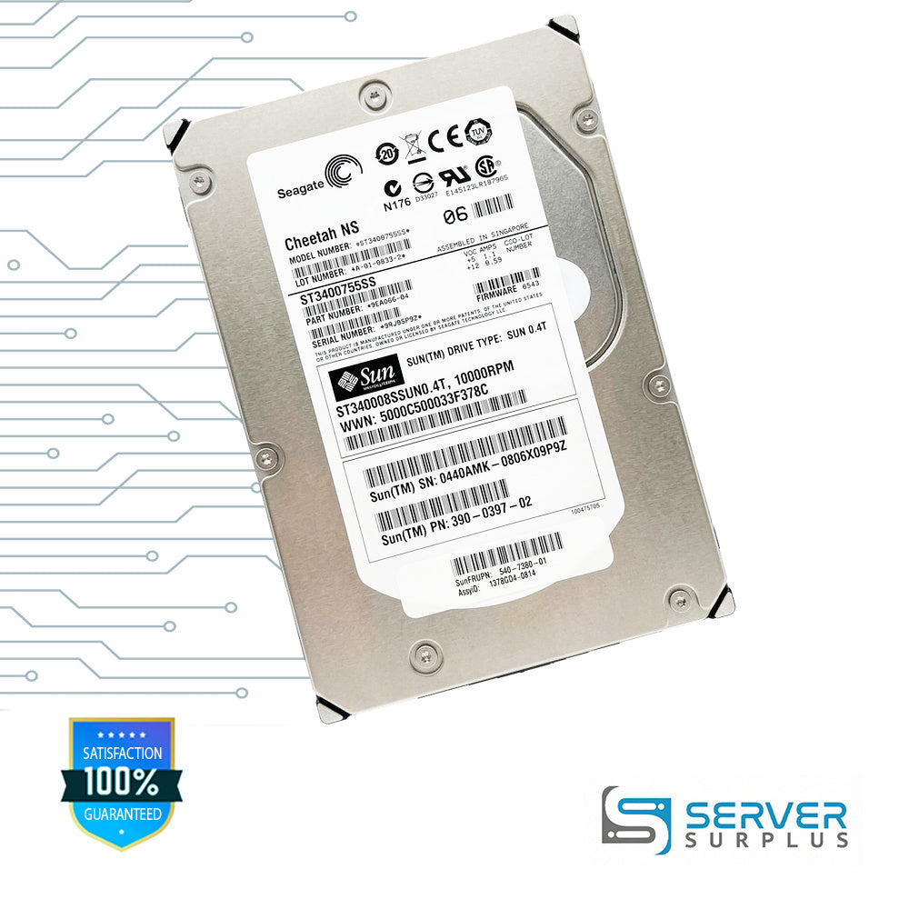 Sun Cheetah NS 400GB SAS 10K 3.5 in Enterprise HDD | 390-0397-02 | ST3400755SS | 540-7380-01 | 1378GD4-0814