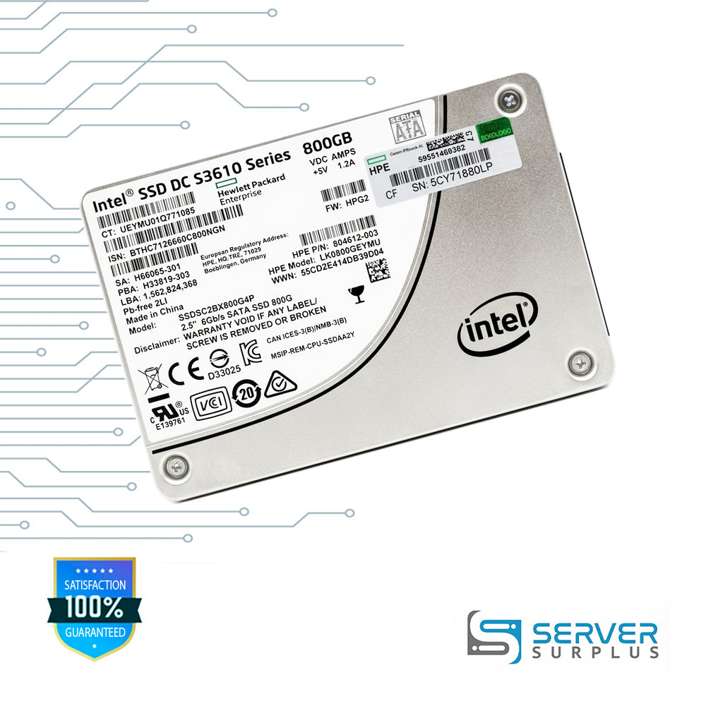 HPE SSD DC S3610 Series 800GB SATA 6Gb/s 2.5 in Enterprise SSD | 804612-003 | SSDSC2BX800G4P | LK0800GEYMU