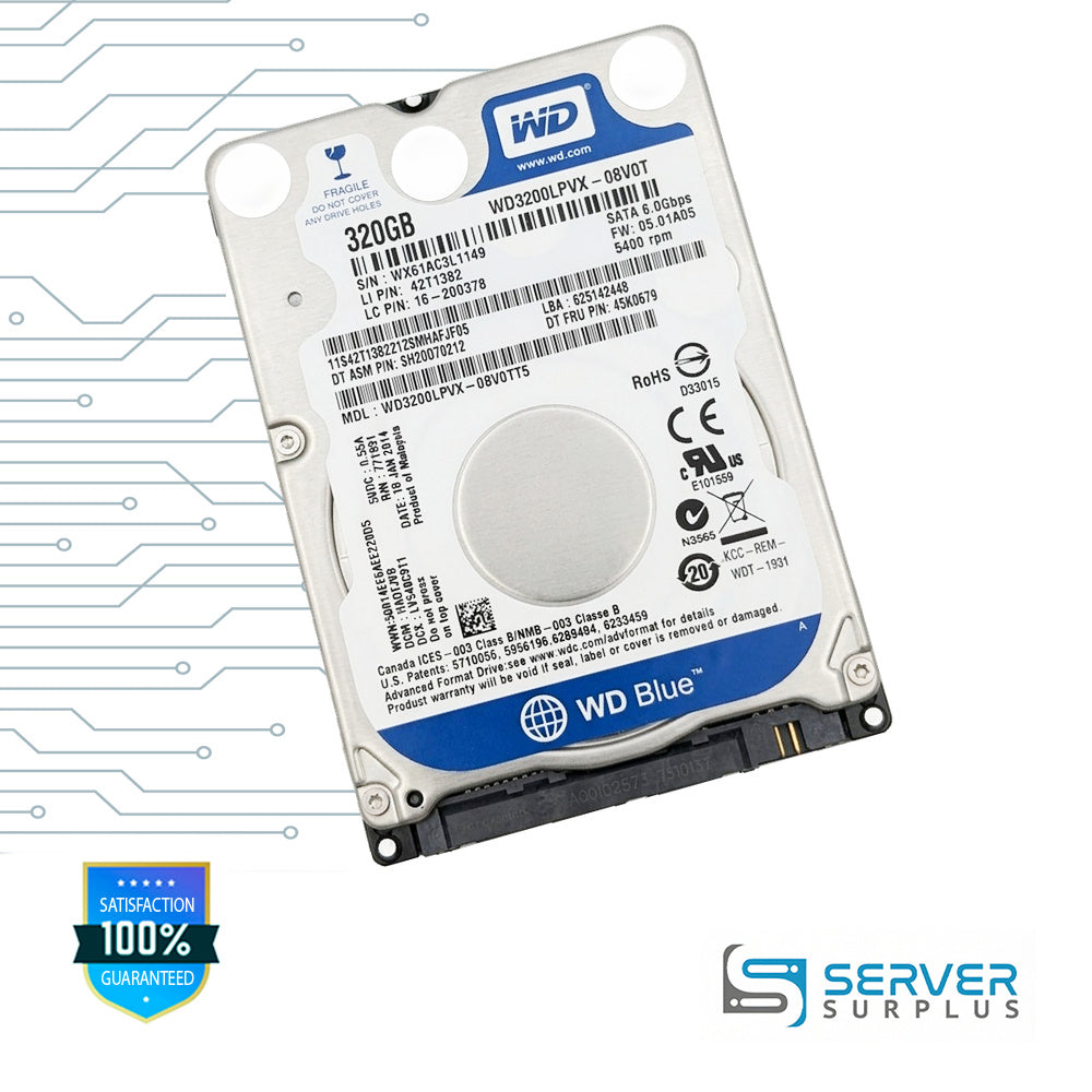 Lenovo Blue 320GB SATA 6Gb/s 2.5 in Enterprise HDD | 45K0679 | WD3200LPVX-08V0T | 42T1382 | 16-200378 | SH20D70212