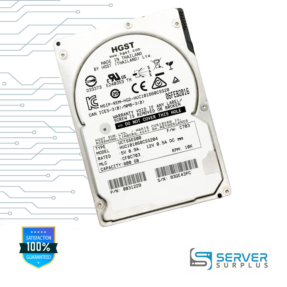 HGST HUC101860CSS20 600GB SAS 10K RPM 2.5 in Enterprise HDD | 0B31229