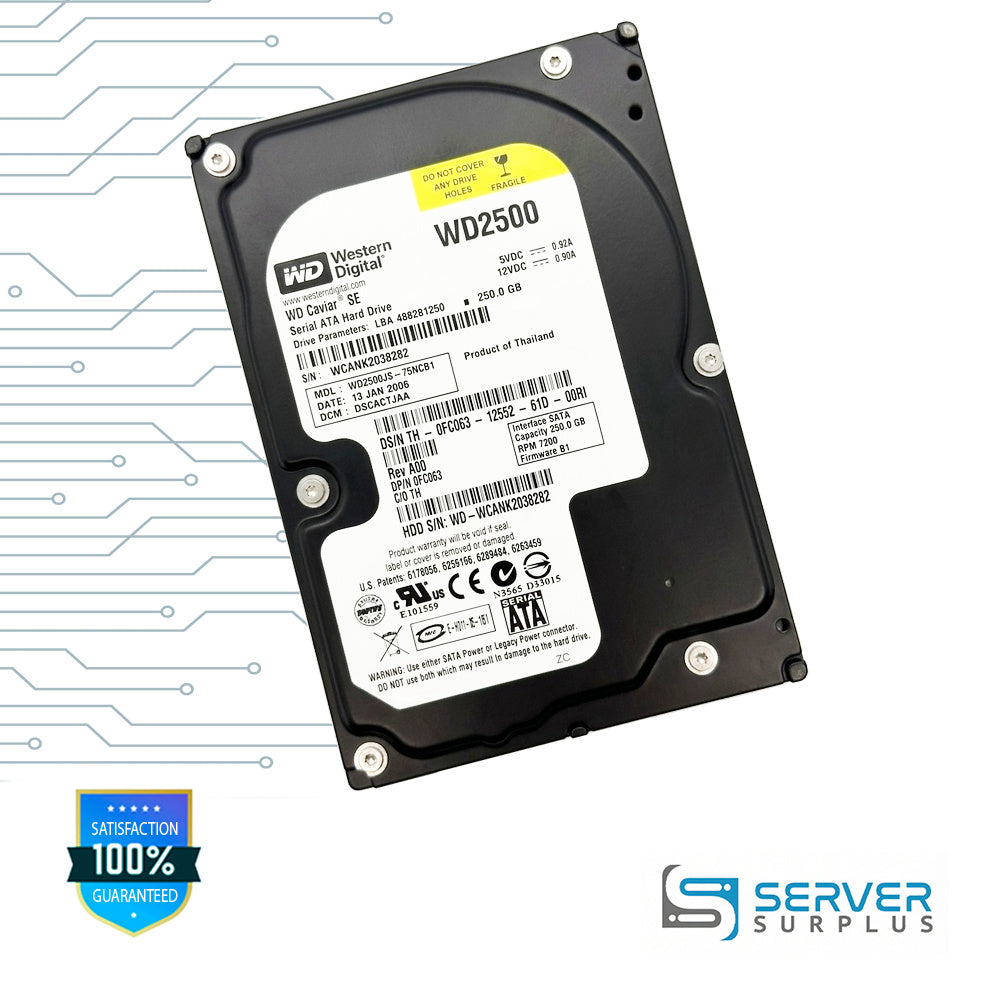 Dell Caviar SE 250GB SATA 7200 RPM 3.5 in Enterprise HDD | 0FC063 | WD2500JS-75NCB1