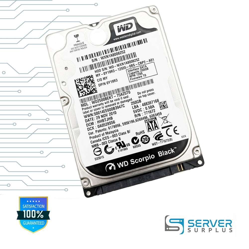 WD Scorpio Black 250GB SATA 7.2K 2.5 in Enterprise HDD | WD2500BEKT-75A25T0