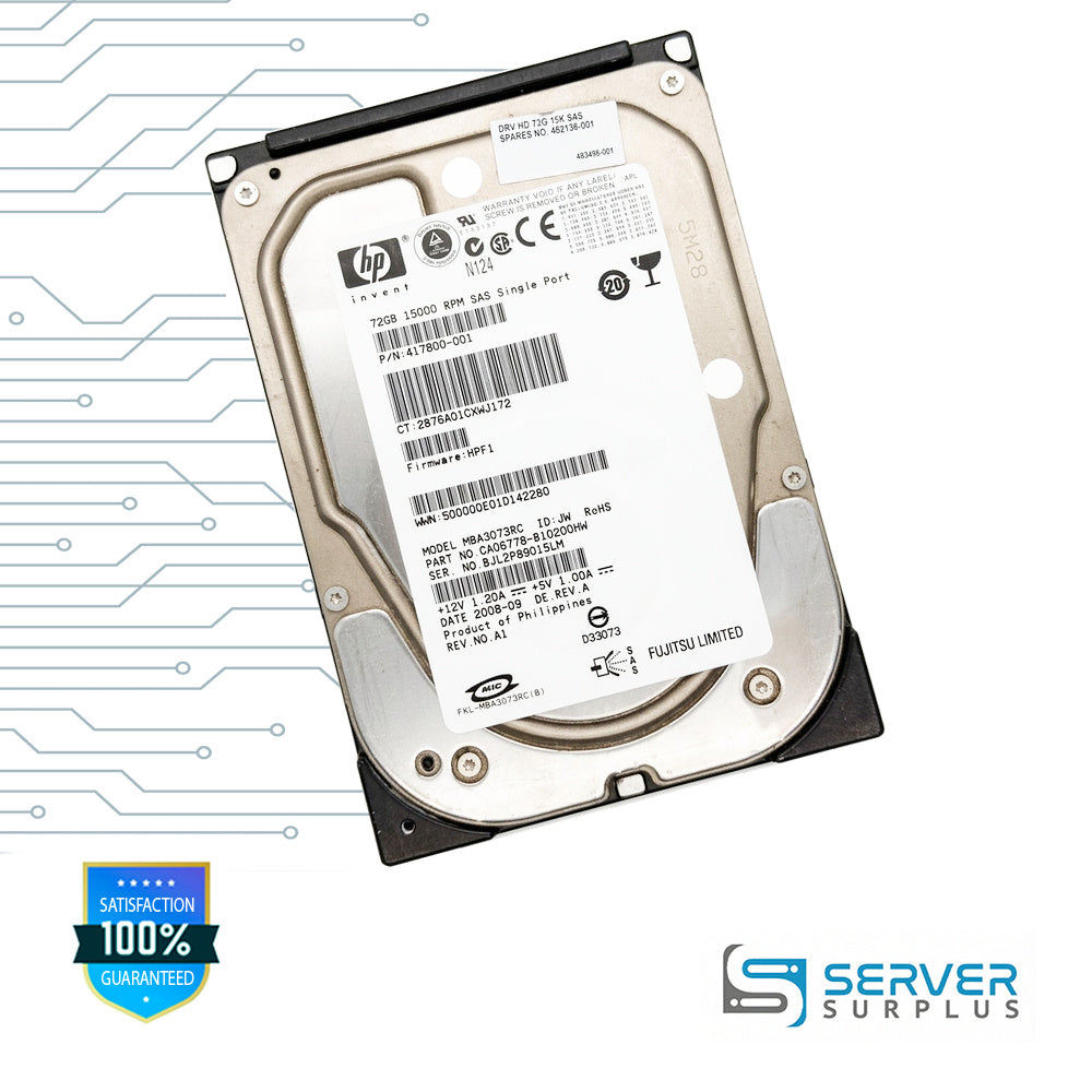 HP MBA3073RC 73GB SAS 15000 RPM 3.5 in Enterprise HDD | 417800-001 | CA06778-B10200HW | 482136-001