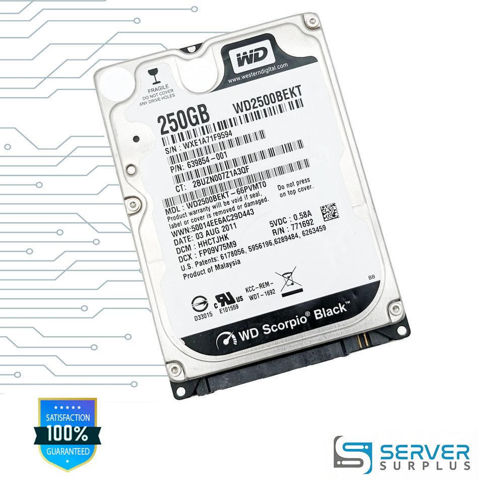 HP Scorpio Black 250GB SATA 2.5 in Enterprise HDD | 639854-001 | WD2500BEKT