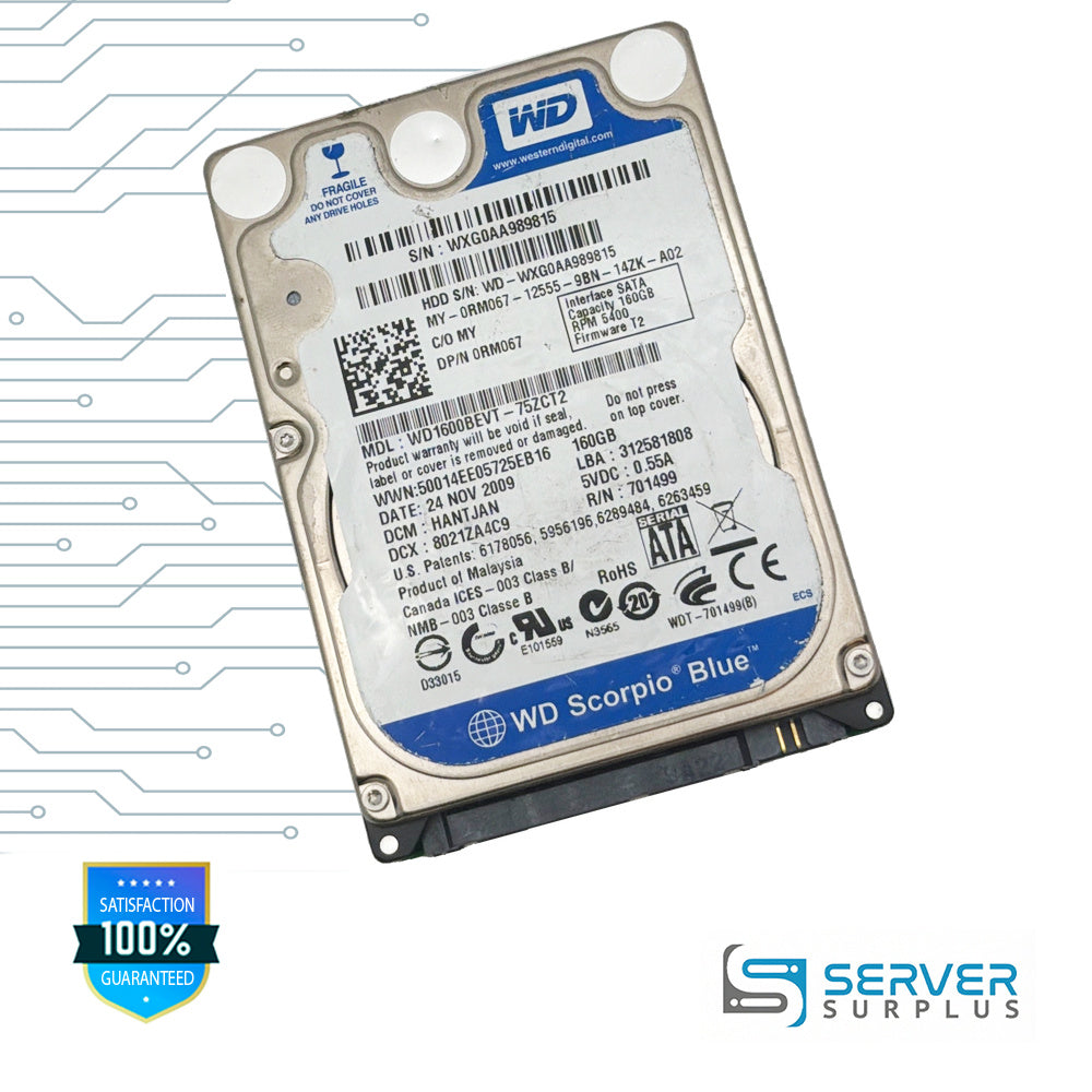 Dell Scorpio Blue 160GB SATA 5.4K 2.5 in Enterprise HDD | 0RM067 | WD1600BEVT-75ZCT2 | RM067