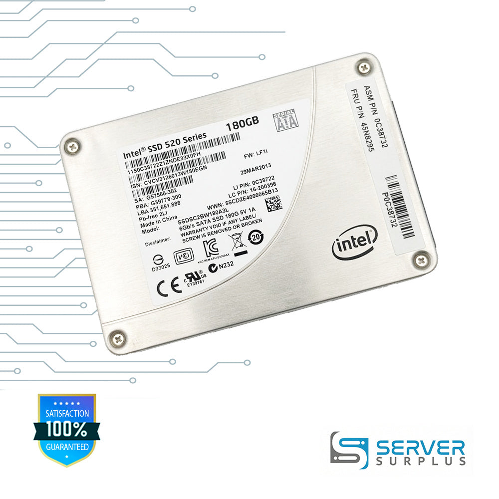 Lenovo SSD 520 Series 180GB SATA 6Gb/s 2.5 in Enterprise SSD | 45N8295 | SSDSC2BW180A3L | 0C38732 | 16-200366 | 0C38722
