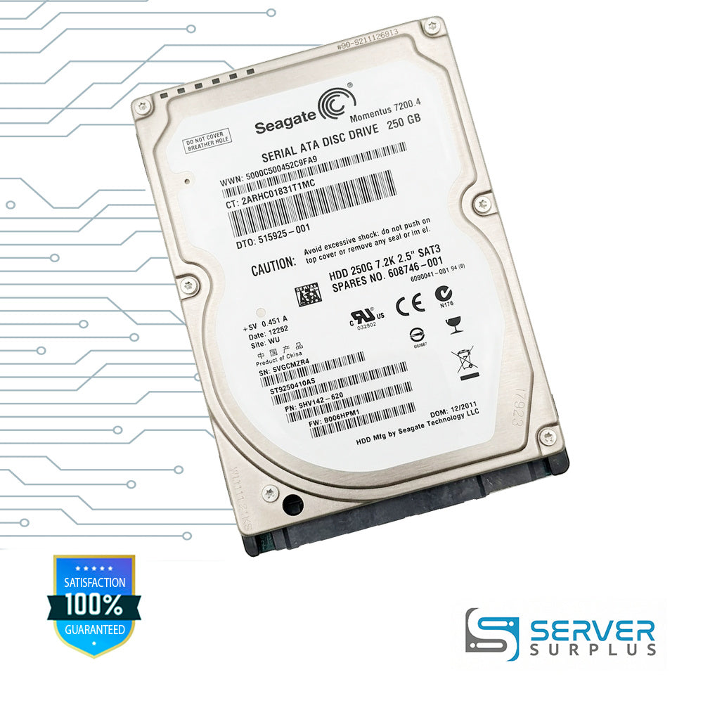 HP Momentus 7200.4 250GB SATA 7.2K 2.5 in Enterprise HDD | 608746-001 | ST9250410AS | 515925-001