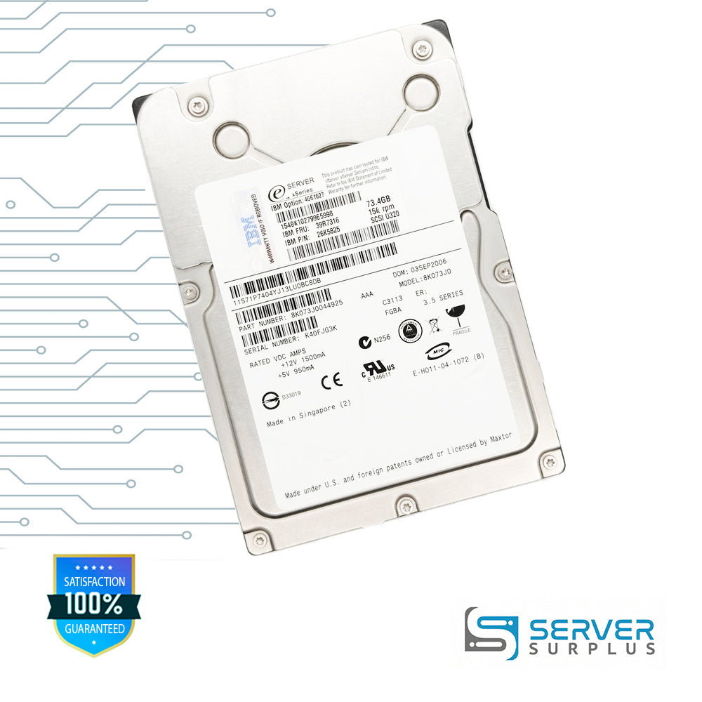 IBM 8K073J0 73.4GB SCSI 15K RPM 3.5 in Enterprise HDD | 39R7316 | 8K073J0044925 | 40K1027 | 26K5825