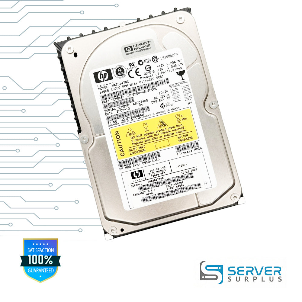 HP MAP3147NC 146GB SCSI 10000 RPM 3.5 in Enterprise HDD | 0950-4385 | CA06200-B80600HL | 5065-5236 | A7287A | A7287-69002 | A7287-64201