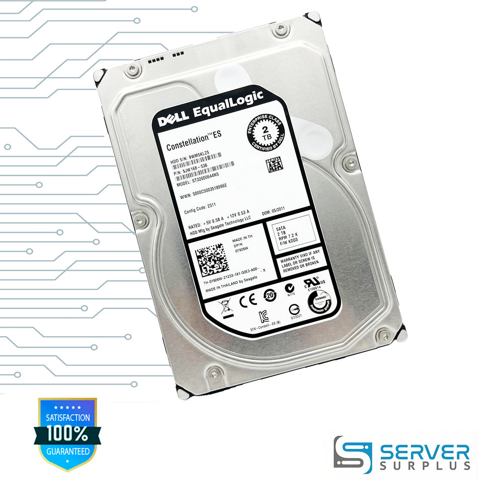 Dell Constellation ES 2TB SATA 7.2K 3.5 in Enterprise HDD | 0T926W | ST32000644NS | 9JW168-536 | T926W