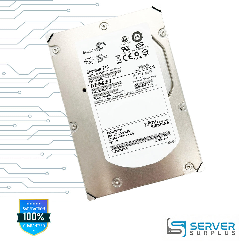 Fujitsu Siemens Cheetah T10 SAS 3.5 in Enterprise HDD | A3C40084791 | ST3300555SS | S26361-H981-V100 | 9DJ066-040