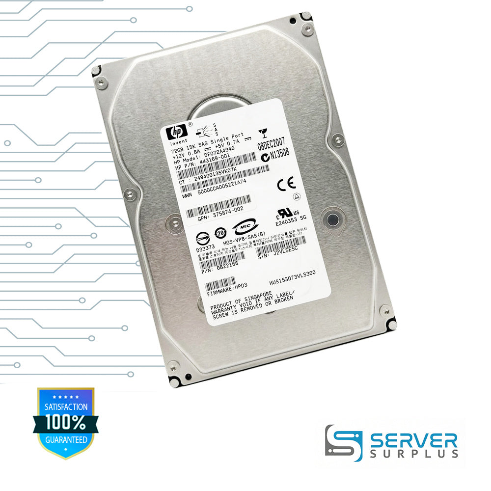 HP HUS153073VLS300 72GB SAS 15K 3.5 in Enterprise HDD | 443169-001 | 0B22166 | 375874-002