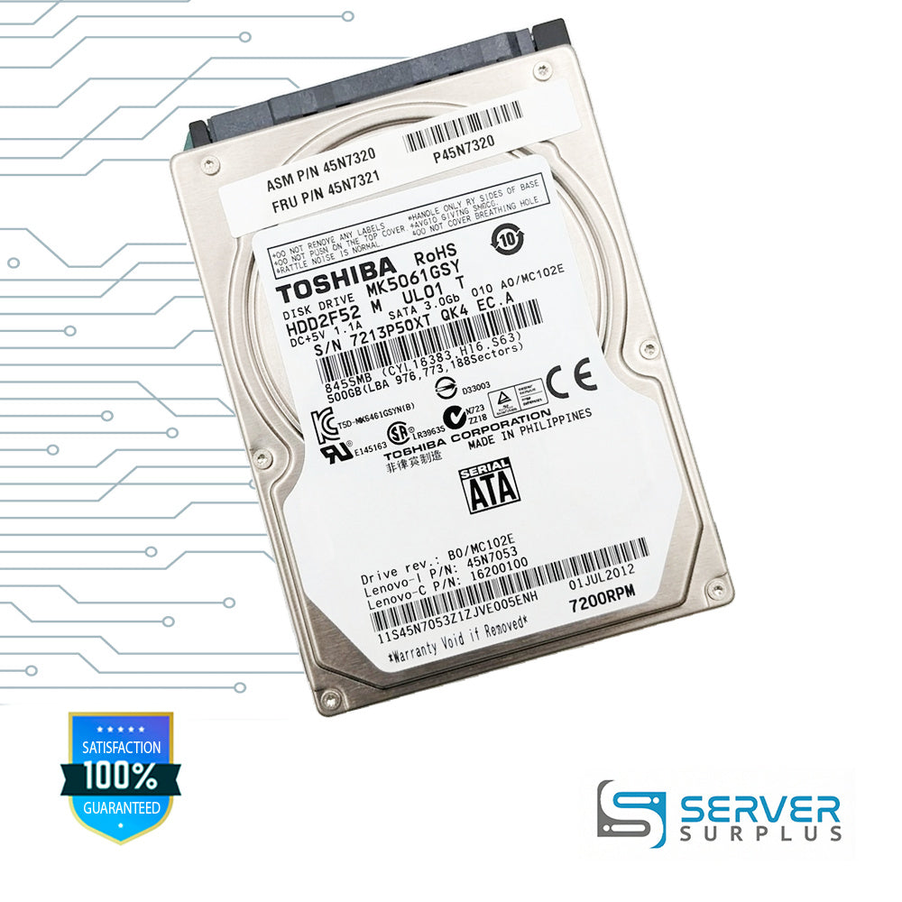 Lenovo 500GB SATA 3Gb/s 2.5 in Enterprise HDD | 45N7321 | MK5061GSY | 45N7320 | P45N7320 | 45N7053 | 16200100