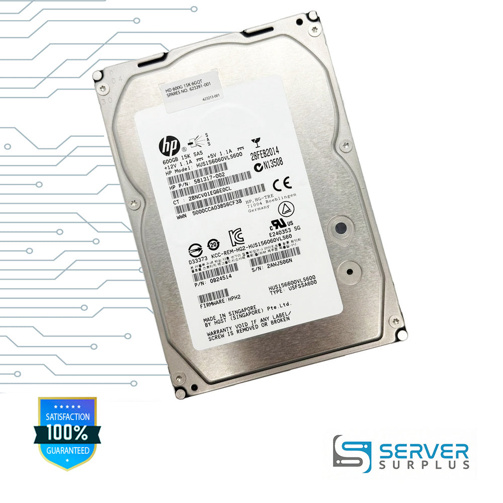 HP HUS156060VLS600 600GB SAS 15000 RPM 3.5 in Enterprise HDD | 581317-002 | 0B24514 | HUS156060VLS600 | 623391-001 | 623213-001