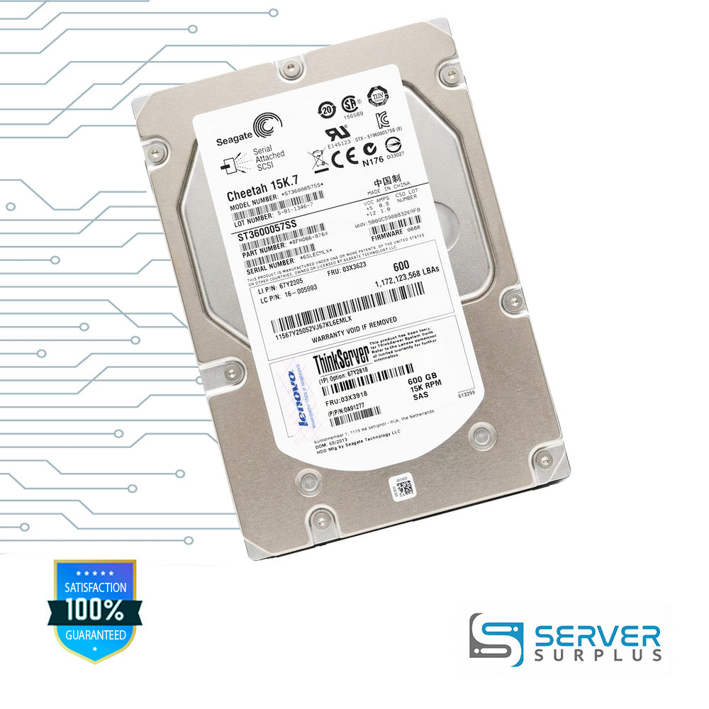 Lenovo Cheetah 15K.7 600GB SAS 15K RPM 3.5 in Enterprise HDD | 03X3623 | ST3600057SS | 67Y2505 | 67Y2618 | 0A91277