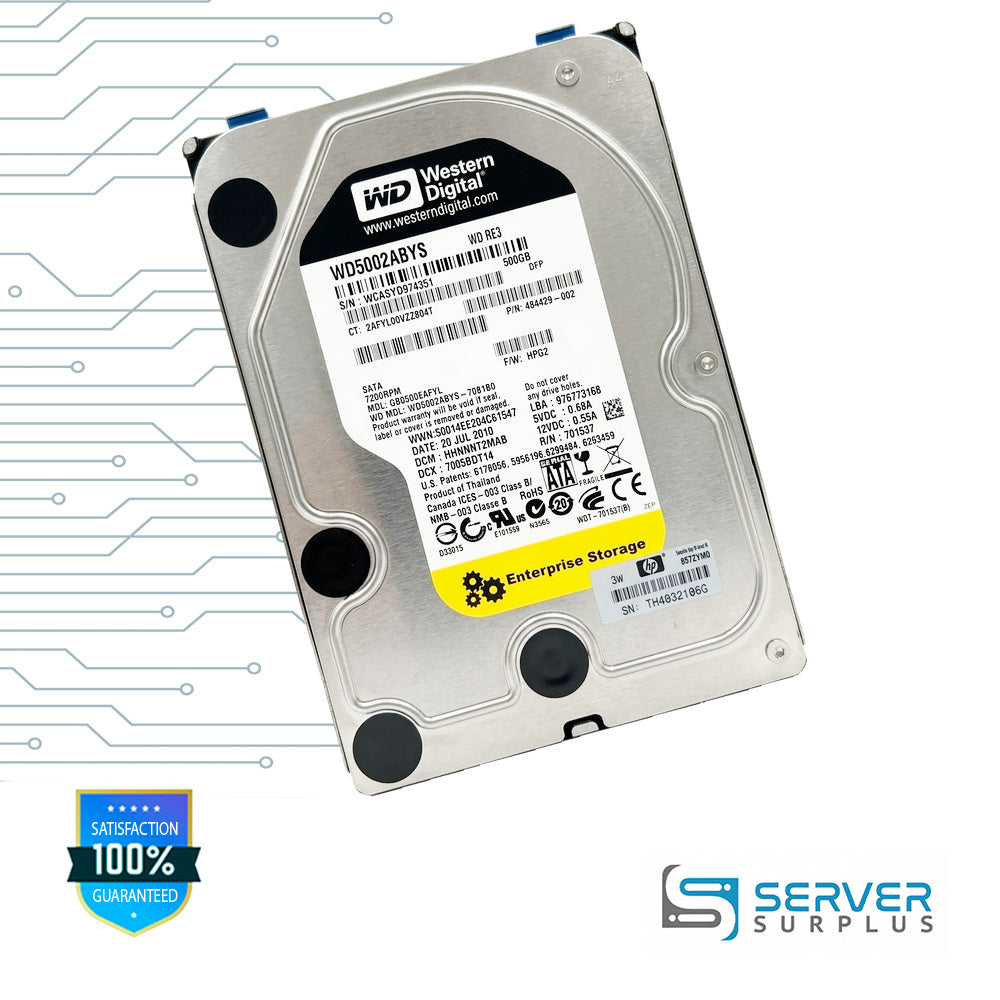 WD RE3 500GB SATA 7200 RPM 3.5 in Enterprise HDD | WD5002ABYS